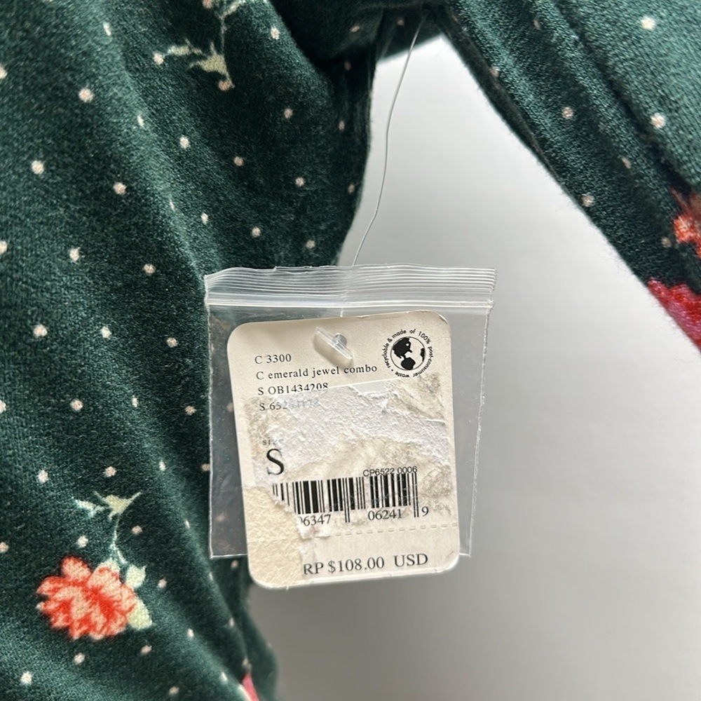 Free People Celia Mini Dress Long Sleeve Stretch Floral Green New Size Small - Picture 8 of 9